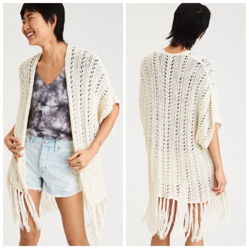 NWOT American Eagle fringe open‎ knit cardigan